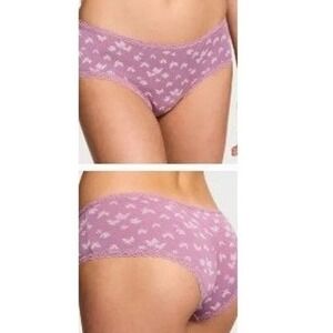 Victorias Secret Cotton Lace Waist Cheeky Panty Purple Thistle Butterfly Print L
